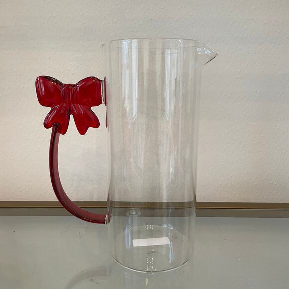 3pc Clear Glass Mugs & Pitcher with Coquette Red Bow Handle Holiday Glam NEW - Picture 3 of 16